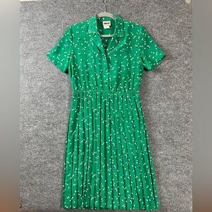 Vintage Leslie Fay Dress Womens 6 P Fit & Flare Pleated Kelly Green Speckle Midi